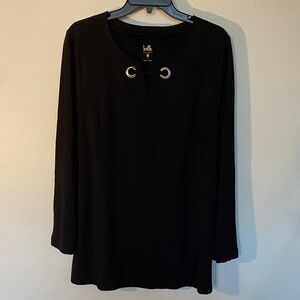 Belle by Kim Gravel Black Long Sleeve Top with Grommet Detail
